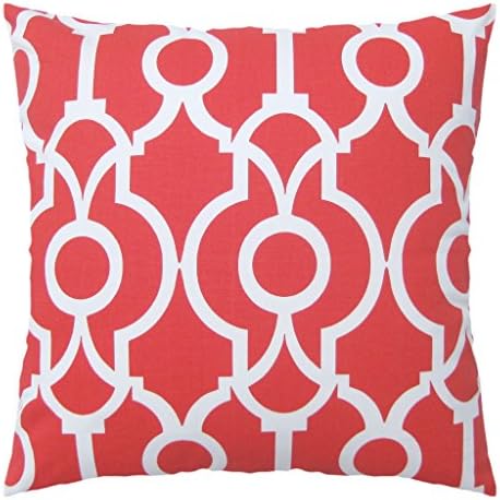 JinStyles Imperial Trellis Cotton Canvas Decorative Throw Pillow Cover (Red and White, 18 x 18 Inches)