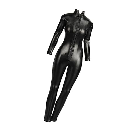 Maßstab 1:6 Miniatur Frauen Kunstleder Overall Jumpsuit Kleidung Schwarz