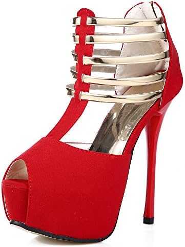 GATUXUS Open Toe Women Platform High Heel Shoes Strappy Pump For Party Prom (6 B(M) US, Red 2)