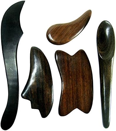 NareeGreen 5 Pieces Difference Guasa Gua-sha Scraping Tool for the Patient's Neck, Chest, Face - Back - Eyes Relieve Fatigue - Black Wood
