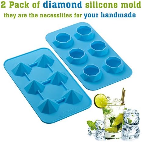 Samuelworld Diamond Ice Cube Trays Silicone Mold For Diamond Shaped Ice, Jelly, Chocolate And Soap - 2 Pack Of Flexible Trays In Blue, Green Or Red – BPA Free Washable And Durable