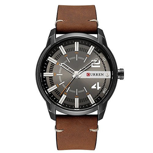 Curren 8306 - Reloj de pulsera para hombre, esfera redonda, analógica, correa de piel, reloj de cuarzo, color marrón