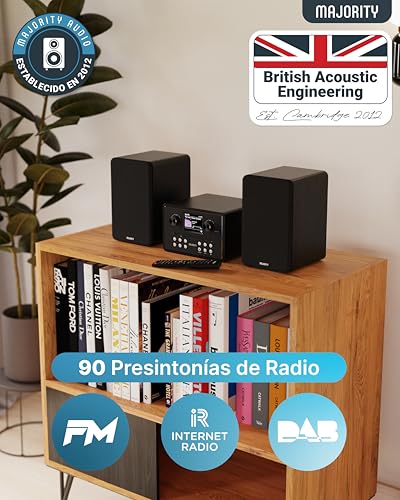 MAJORITY Homerton HiFi Equipo de Música | Reproductor de CD Player, Radio Internet WiFi, DAB/DAB+ Radio Digital y FM | Minicadena con Bluetooth 5.3, Reproducción USB, Spotify Connect