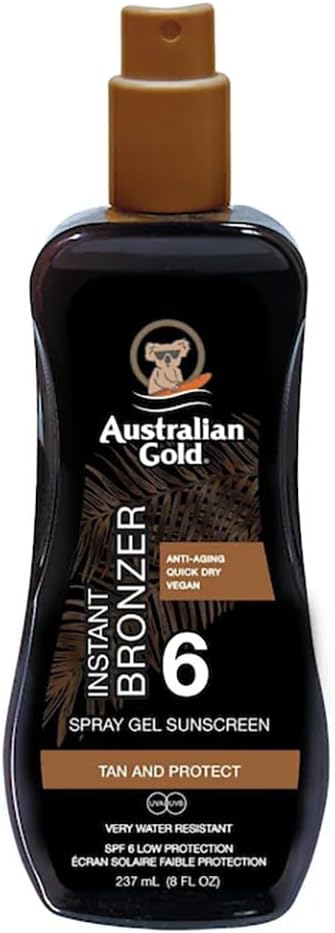 Australian Gold SPF 6 Spray Gel Sunscreen with Instant Bronzer 237ml