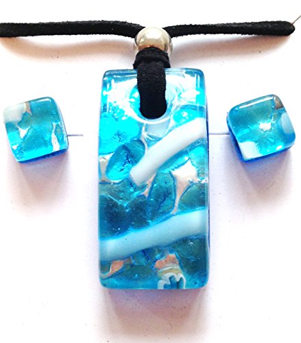 Light Blue Silver Murano Glass Necklace and Earrings Jewelry Set