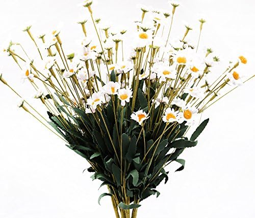 Misswarm 10 Pieces of Artificial Little Daisy Silk Flower Leaf Home Wedding Garden Decor Bouquet Party โฆ (WHITE )