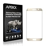 APEKX Samsung Galaxy S7 Edge Full Screen 100% Coverage Edge-to-Edge 3D Curved Tempered Glass Screen Protector HD Clarity Bubble Free Anti-Fingerpirnt Shatterproof, Not Case Friendly (Golden)