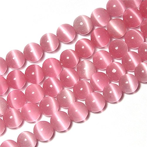 8mm Pink Cat Eye Beads Round Semi Precious Gemstone Loose Beads for Jewelry Making (47-50pcs/strand)
