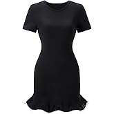 winkbay Women's Ruffle Mini Dress Elegant Crew Neck Short Sleeve Bodycon Cocktail Evening Dresses