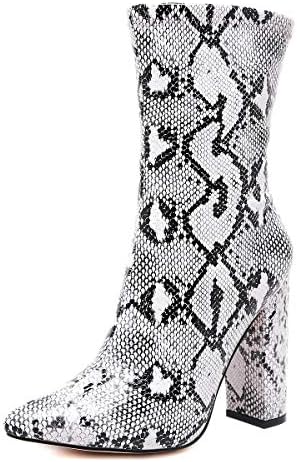 Stupmary Women's Boots Pointed Toe Ankle Bootie Plaid Print Chunky Heels Winter Boots