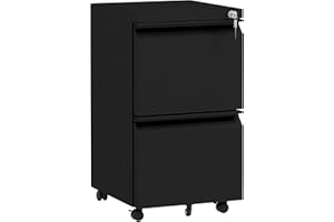 Vinsetto Mobile Vertical Filing Cabinet with Lock, 2-Drawer Steel File Cabinet with Adjustable Hanging Bar for Letter, A4 and