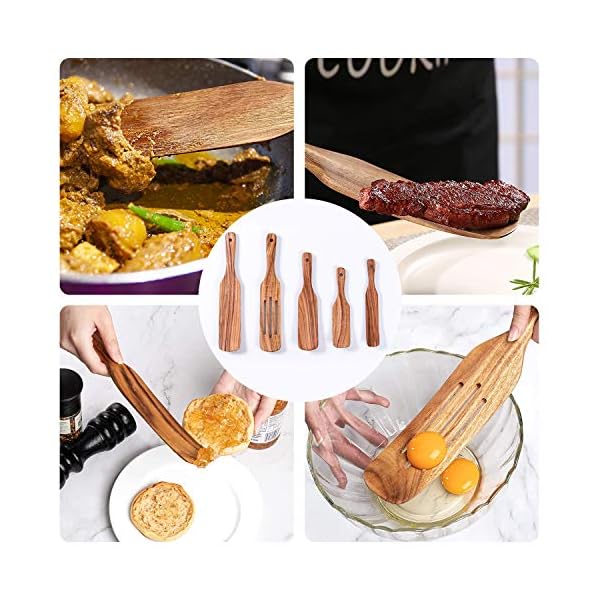 XKiss-Wooden-Spurtles-Set-5-Pcs-Cooking-Utensils-Natural-Set-for-Kitchen-Heat-Resistant-Nonstick-Wood-Cookware-with-Hanging-Hole-Slotted-Spatula-for-Stirring-Mixing-Serving XKiss Wooden Spurtles Set, 5 Pcs Cooking Utensils Natural Set for Kitchen, Heat Resistant Nonstick Wood Cookware with…