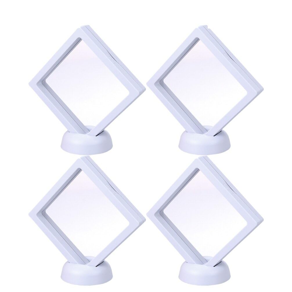 Clispeed 8pcs 3D Floating Frame Display Holder Jewelry Box with Stand Dresser Organizer for Ring Necklace Medallions Coin Collectibles White