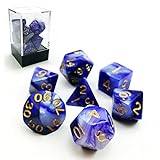 Swirled Two Tone Swirled Purple RPG Dice Set of 7 in Brick Box Package, Complete Polyhedral Dice Set of d4 d6 d8 d10 d12 d20 d%