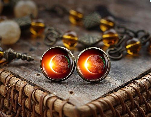 Solar Eclipse stud earrings, Space Galaxy earrings, Eclipse earrings, Earth Solar Eclipse, Outer Space Jewelry, Sun Moon Lunar earrings