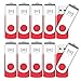 MOSDART USB2.0 16GB Flash Drive, Swivel Design with LED Indicator, Keychain Loop, FAT32 Memory Stick for Data Storage, Red(Pack of 10)