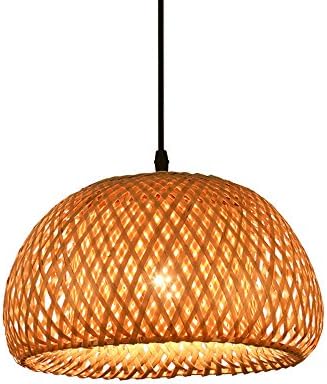 CGJDZMD Vintage Wood Spherical Hollow Single Head E27 LED Chandelier Pendant Light Antique Hand Woven Bamboo Ceiling Lamp Restaurant Dining Room Club House Ceiling Lighting Fixtures