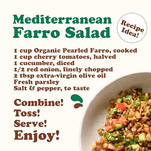 Organic Italian Pearled Farro, 1.5 Pounds NonGMO, Kosher, Vegan