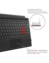 Fintie Microsoft Surface Pro 2017 Pro 4 Pro 3 Type Cover, [7 color Backlit] Ultra Slim Teclado Bluetooth inalámbrico portátil con two button Trackpad y batería recargable integrada, color negro
