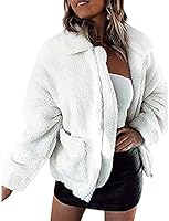 Women's Coat Casual Lapel Fleece Fuzzy Faux Shearling Zipper Coats Warm Winter Oversized Outwear Jackets (Small, White)