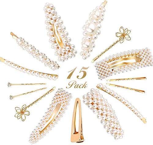 Pearl Hair Clip for Women Pearl Hair Barrettes Bridal Hair Grips Slides Hair Accessories For Women(15 Pieces)