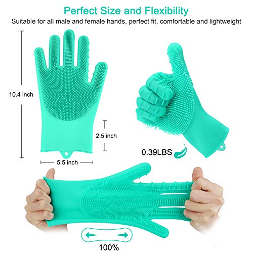 Pccooler Dishwashing Scrub Gloves | 2019 Upgrade Version 2-Sided Multi-Function Cleaning Gloves, Reusable Silicone Sponge Dish Scrubber for Kitchen, Bathroom, Car Wash, Household, Pet Hair