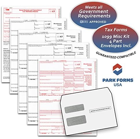 2019 Laser Tax Forms - 1099-MISC Income & Self Seal Envelope Kit (4-Part Set) for 25 Individuals - Park Forms