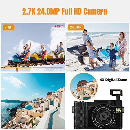 Cmara-Digital-Camara-de-Fotosa-27K-24MP-Camara-Compacta-Full-HD-para-Youtube-Camara-Fotos-con-Pantalla-giratoria-de-rotacin-de-180-Grados-de-30-Pulgadas-con-luz-de-Flash-retrctil