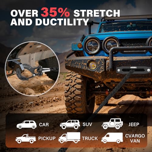 Anbull Electric Winch 12 V 13500 LBS/6150 kg, Synthetic Rope 9.5 mm x 26 m, IP67, 6.6 HP, Compatible with 4X4, Quad, Crosser, 4X4 Off-Road Jeep, Toy, Boat Trailer