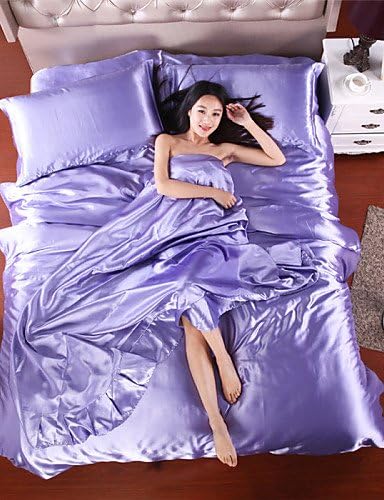 wwgy Silk Cotton Duvet Cover Voilet Bedding Set Queen , full-light purple , full-light purple