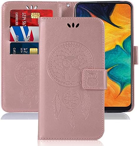 Case for Samsung Galaxy A30,Galaxy A20 Case, Booceicd [Wrist Strap] Luxury PU Leather Wallet Flip Protective Case Cover with Card Slots and Stand for Samsung Galaxy A30/A20 (Rose Gold)