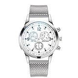 Mens Simple Watch Analog Quartz Stainless Steel Mesh Band Dial Casual Wrist Watches for Men (C)