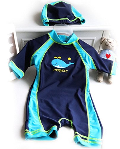BANGELY Kids Baby Boy Summer Long Sleeve One Piece Rashguard Swimsuit Sun Protection Swimwear Size 3-4T (Dark Blue)