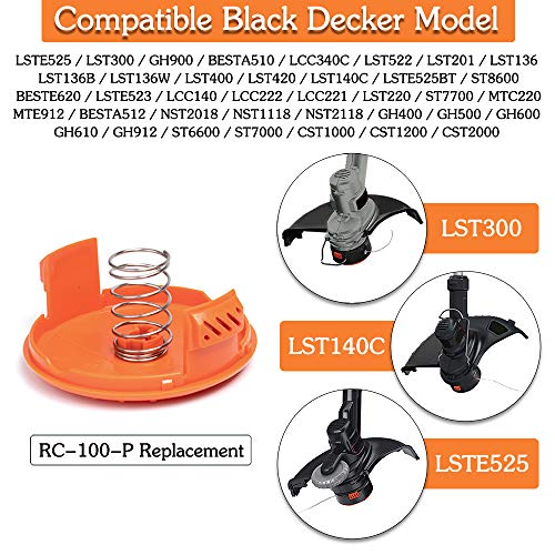 FutureWay Trimmer Replacement Spool Cap Covers and Spring Compatible with Black Decker GH900 LST201 GH600 NST2018 CST2000, Weed Easter String Autofeed Cap, 4 Spool Head Covers + 4 Springs