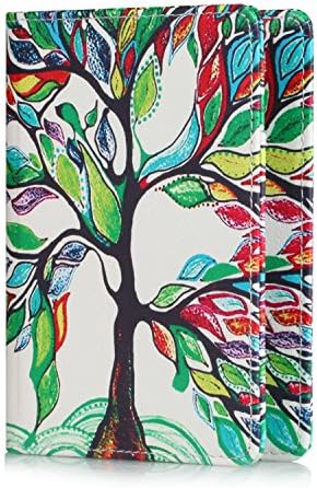 Passport Cover Holder Travel Wallet for Men & Women - Leather Passport Case- Securely Holds Passport, Business Cards, Credit Cards, Boarding Passes (Happy Tree)