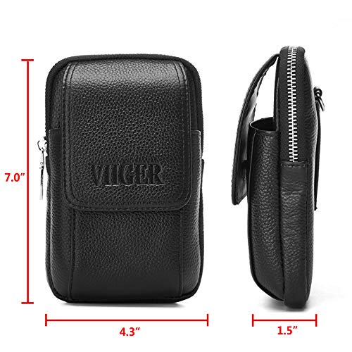 VIIGER Premium Leather Rugged Belt Pouches for Men Cell Phone Holster Carrying Pouch Holder Belt Clip Case Waist Bag Compatible for iPhone Xs Max/Xr/X/6/6s/7/8 Plus Galaxy S7,S8, S9, S10 Plus, Black - Thumbnail 2