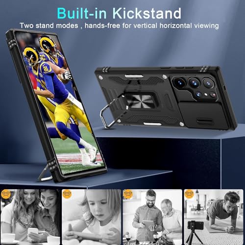 ELEPIK Samsung Galaxy S25 Ultra Case with Camera Cover,Samsung S25 Ultra Cover Pass 16ft Drop Test Military Grade Heavy Duty Protective Phone Case with Kickstand (Black)