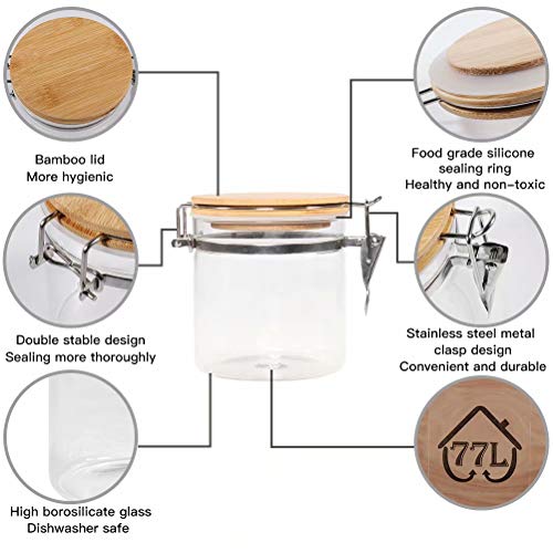 Food Storage Jar, 18.58 FL OZ (550 ML), 77L Glass Food Storage Jar with Airtight Seal Bamboo Lid, Snap-Fit White Glass Food Storage Canister for Serving Tea, Coffee, Spice and More