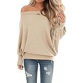 Lacozy Women's Off The Shoulder Tops Waffle Knit Oversized Sweatshirt Long Sleeve Tunic Shirts Pullover Sweaters
