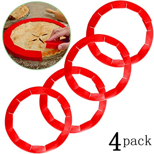 JUSHOOR Pie Crust Shield, Adjustable Pie Crust Protector, FOOD-GRADE Silicone Pie Protectors Cover Kitchen Tool for Baking Pie Pizza, Fit 8-11.5 Inch Pies(4 Pieces, Red) - Thumbnail 6