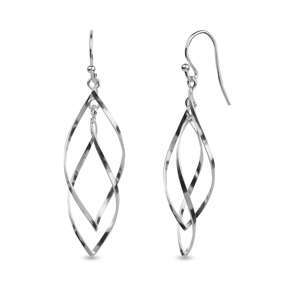 LeCalla 925 Sterling Silver Double Twisted Drop Earrings | Classic Linear Loops Design Twist Wave Drop Earring | Marquise Classic Infinity Dangle Earring for Women - 40mm