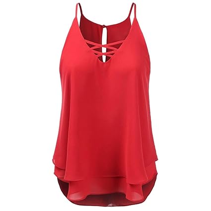 OverDose Damen Bandagen ärmellose Weste High Low Tank Top Bluse T Shirt Hinweise Strappy Tops