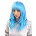 BERON Women Girls Short Curly Wavy Wig with Flat Bangs Rose Net for Party Halloween Cosplay (Sky Blue)