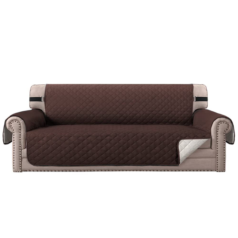 Topchances Sofa Covers Loveseat Couch Covers Waterproof Sofa Slipcover for Sectional Sofa Chaise Reversible Furniture Protector with Elastic Straps for Dogs Cats (Brown, 3 Seater)