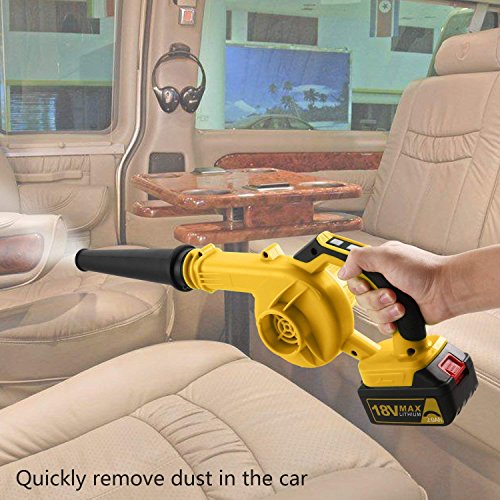 Kaluo Cordless Handheld Blower with Dust Bag, 2Ah 18V Blower for Leaf Dust Blower Vehicle Dryer(US STORAGE) (Yellow-18V)