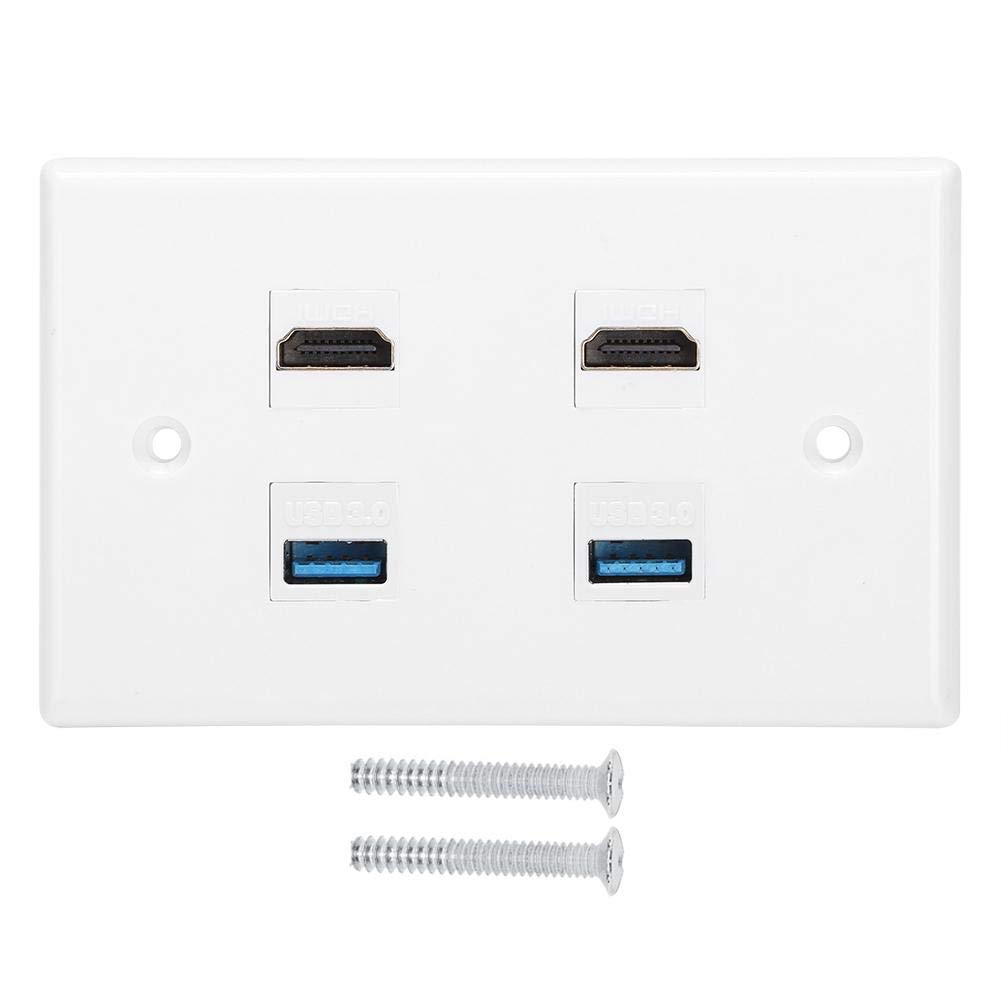 Fdit 2 Ports HDMI & USB Keystone Wall Panel Plate HDMI Female to Female Buckle Mount Wall Outlet USB Charger Wall Plates with Cover