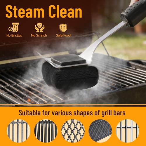 Pietuley Cepillo Barbacoa sin Cerdas con Inoxidable Raspador, Seguro Accesorios Barbacoa de Carbón Carbon BBQ Accessories, Churrasco Utensilios Barbecue Cepillo de Limpieza Gas Parrilla Oven Cleaner