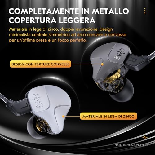 Yinyoo CCZ Sonata DC03 HiFi In Ear Monitor Earphones, 10 mm Magnet Dynamic Driver Sports Headphones IEM High Fidelity Gaming Earphones with 2Pin Cable for Gift PC Audiophile (No Microphone)