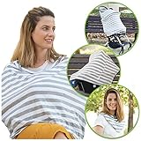 Pupiki Nursing Breastfeeding Cover: Soft, Cute, Stretchy Baby Breastfeeding Scarf w/Carry Bag + Bandana Drool Bib| Top Multipurpose Infant Canopy/Baby Car Seat Cover/Stroller/Car Seat Canopy