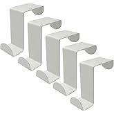 Kyuionty 5 Pcs Over The Door Hooks Z-Shaped Hanging Hooks Dual Head Fits 3/4" and 1-1/2" Door Widths, Stainless Steel Reversible Single Hanger Hook for Over The Door, Kitchen, Cabinet, Drawer (White)